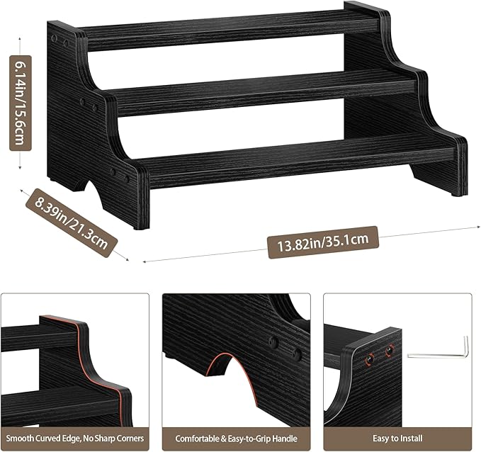 Wood Cologne Organizer for Men, 3 Tier Display Riser Stand with Handle, Perfume Organizer Cologne Stand, Retail Table Display Shelf for Craft Shows, Vendor Events, Black