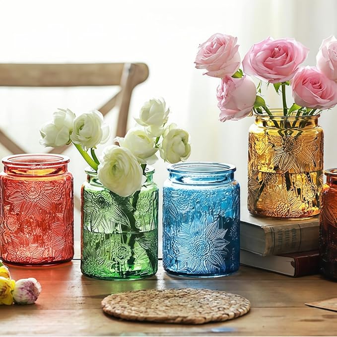 Set of 2 Vintage Glass Jars, Green Glass Storage Jars with Lids (23.7 oz) for Kitchen, Pantry, Candy, Flour, Oatmeal, Coffee Beans, Pet Food, Laundry Detergent, Cute Jar (Green&Blue 2, 23.7 Ounces)