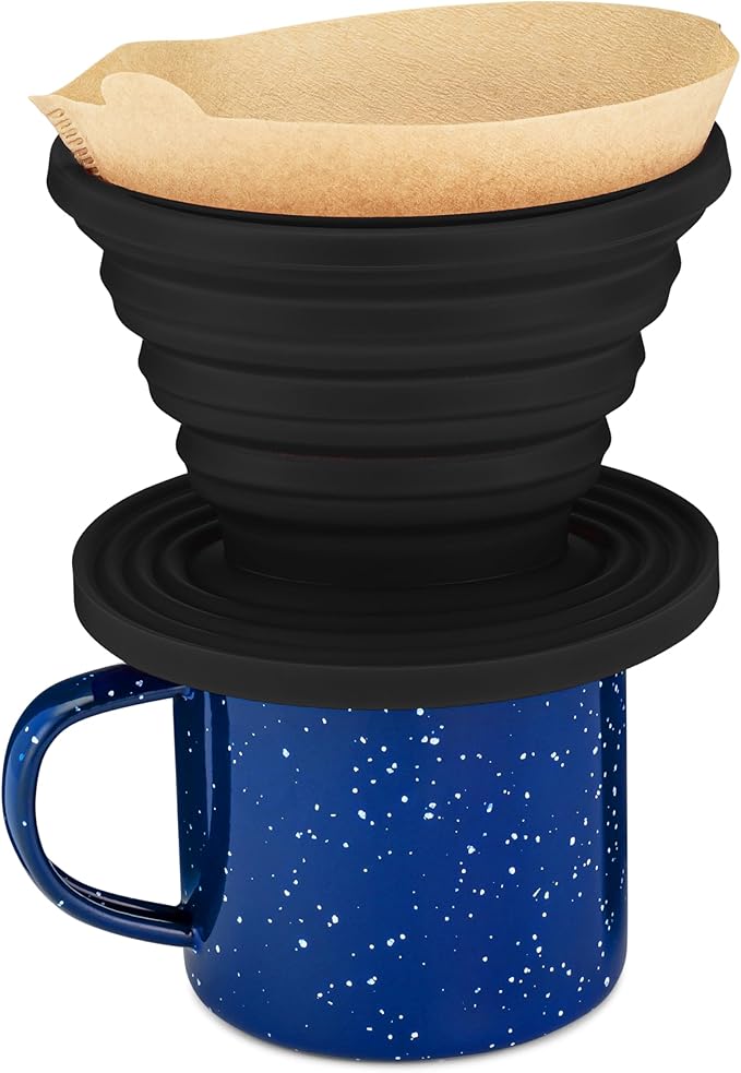 COLETTI Sierra Camping Pour Over Coffee Dripper — Collapsible Pour Over Coffee Dripper — Includes Pack of Paper Filters [Black, Pack of 1]