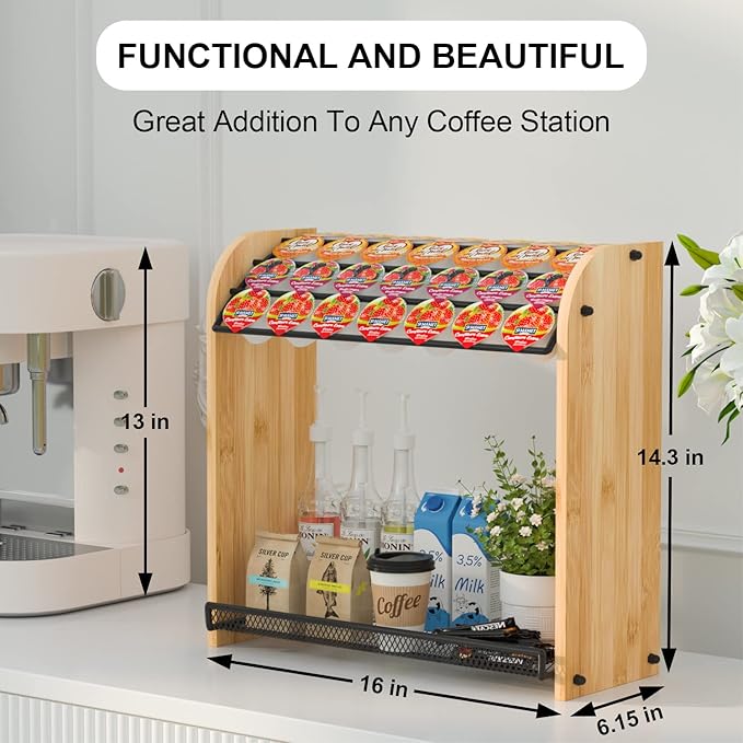K Cup Holder Coffee Pod Organizer for Coffee Bar Accessories, K Cup Holders for Counter, Large Capacity K Cups Holder, Easy Assembly Coffee Station Organizer for Countertop (28 Coffee Pods At Least)