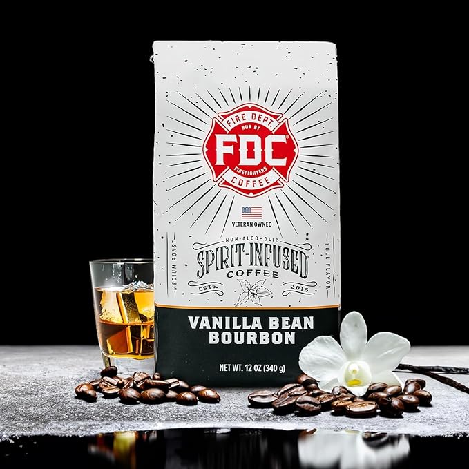 Fire Department Coffee - Vanilla Bourbon Coffee - Gives Back to Firefighters - Vanilla Bean Bourbon Infused Ground - Non-Alcoholic - Roasted in the USA - Veteran Owned (12 oz, Pack of 2)