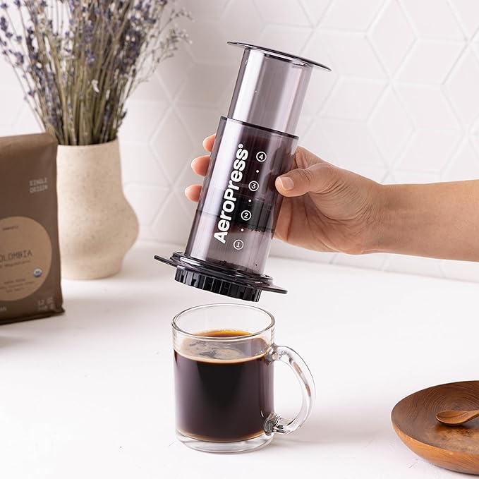 AeroPress Clear Black Coffee Press - All-in-One French Press, Pour-Over & Espresso Style Manual Brewer, 2 Min Brew for Less Bitterness, More Flavor, Small Portable Coffee Maker, Travel & Camping