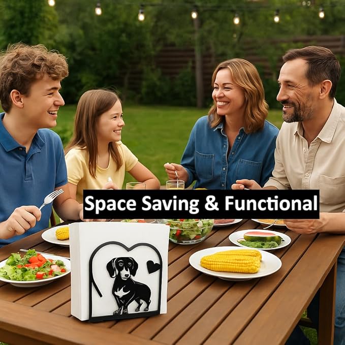 Decorative Napkin Holder for Kitchen & Dining Table – 2 Pack Metal Napkin Holders for Everyday & Cocktail Napkins – Floral & Dog Design – Anti-Scratch Slip-Resistant Paper Napkin Dispenser