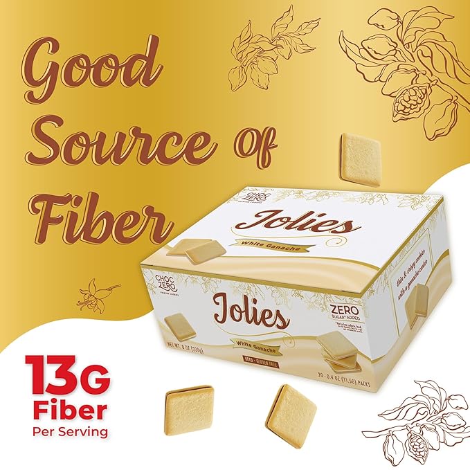 ChocZero Chocolate Cookies, White Chocolate Jolies, Gluten Free, No Added Sugar, 20 Crispy Chocolate Filled Keto Cookies Per Box, 8 Ounce (Pack of 1)