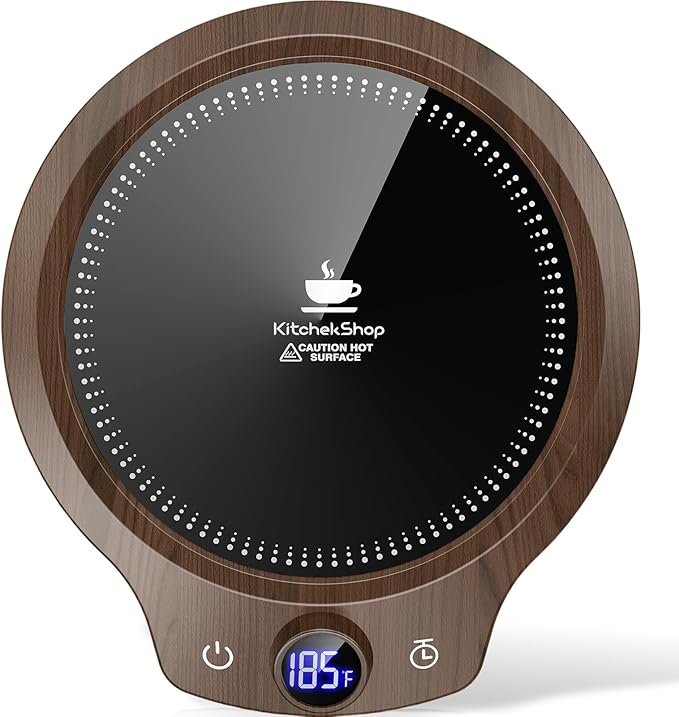 Fast Heating Mug Warmer - 4 Temp Settings & 1-12H Timer, Coffee Cup Warmer Plate for Desk Auto Shut Off, Ideal Beverage Warmer Gift for Coffee, Tea, Milk (Wood)