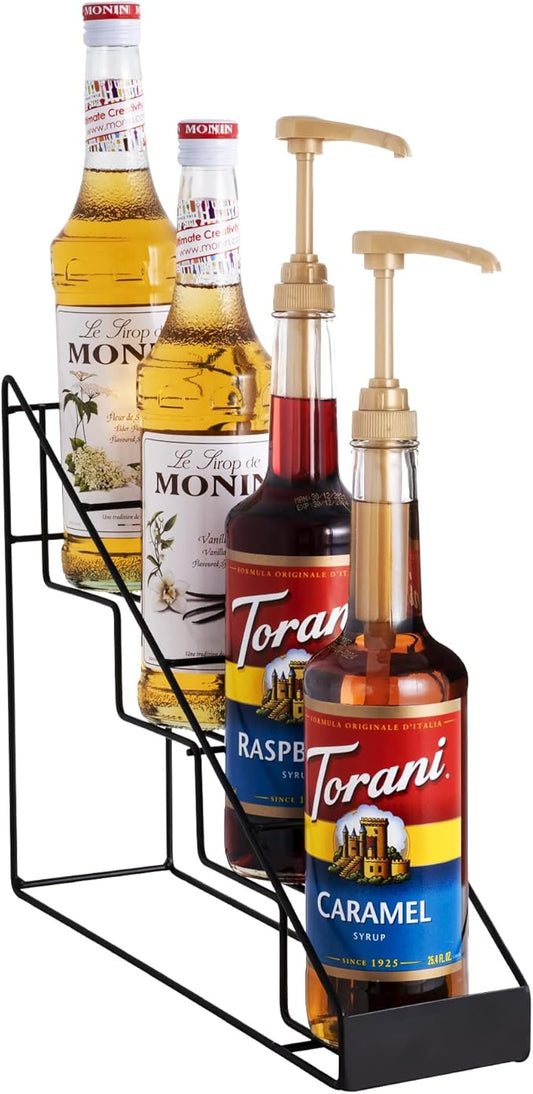 Mustry Coffee Syrup Rack for Coffee Bar Accessories, Fits with Torani and Monin Syrup, Coffee Bar Organizer Holds 4 Bottles