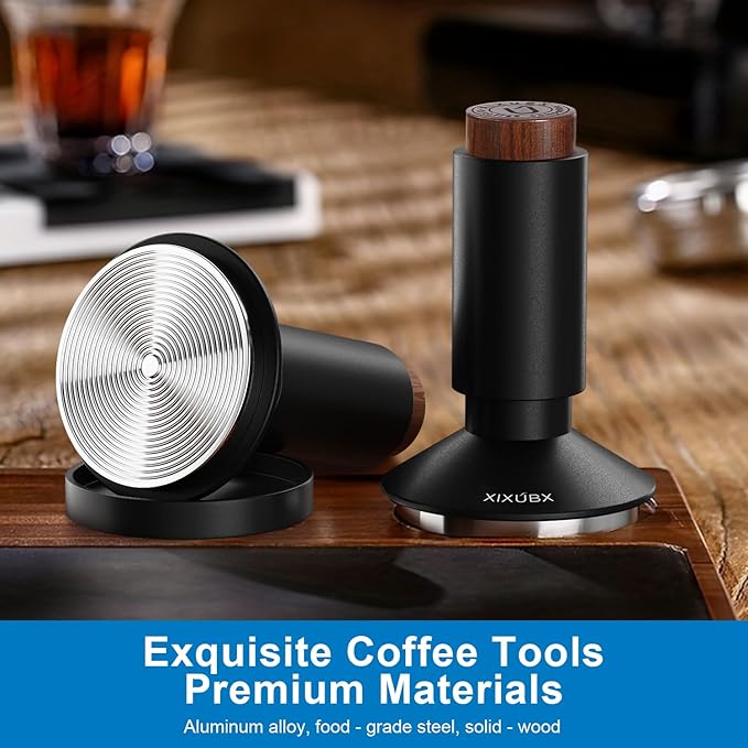 51mm Espresso Tamper & Magnetic WDT Tool, Barista Cofee Tamper with Spring Loaded, Anodized Aluminum Alloy Handle, Stainless Steel Corrugated Base with Cover for Portafilter Basket