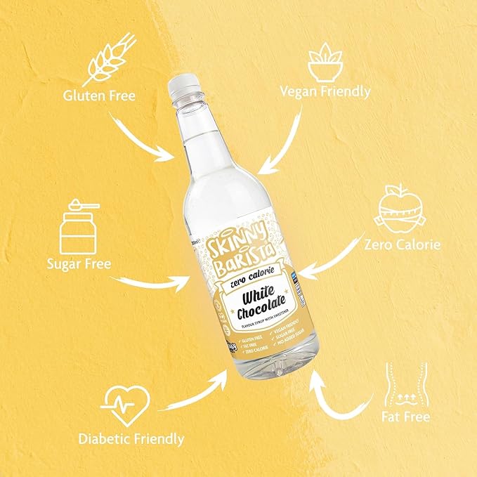 Skinny Food Co White Chocolate Syrup Zero Calorie 35 Fl Oz - Sugar Free Coffee Syrups for Tea, Hot Chocolate, Baking, Protein Drinks - Vegan, Gluten-Free & Fat-Free - Syrups For Coffee Drinks