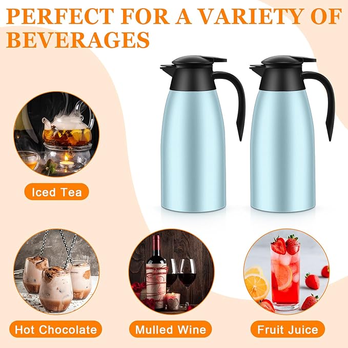 Norme 2 Pcs Thermal Coffee Carafe Insulated Stainless Steel Coffee Carafe for Hot Liquid Vacuum Thermal Pot Creamer Pitcher Dispenser with Brushes Keeping Hot Water Milk(Blue)