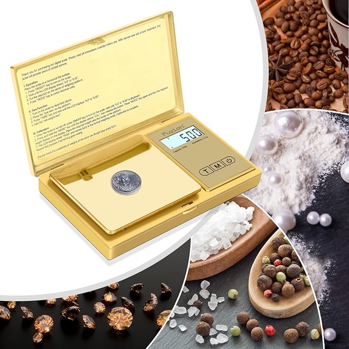 Fuzion Gram Scale, 200gx0.01g Digital Pocket Scale Gold Titanium Plating, High Precision Small Scale, 6 Units Jewelry Scale with Back-Lit LCD, Tare Function for Food, Powder, Herb, Arrow, Travel