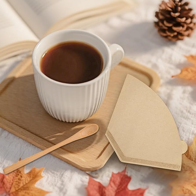 600 Count Coffee Filter #2, #2 Coffee Filters Disposable with 6 Wooden Coffees Spoons, Unbleached Natural#2 Coffee Filters Cone, Organic Cafe Filter NO.2 for Drip and Pour Over Coffee & Tea(2-6 Cup)