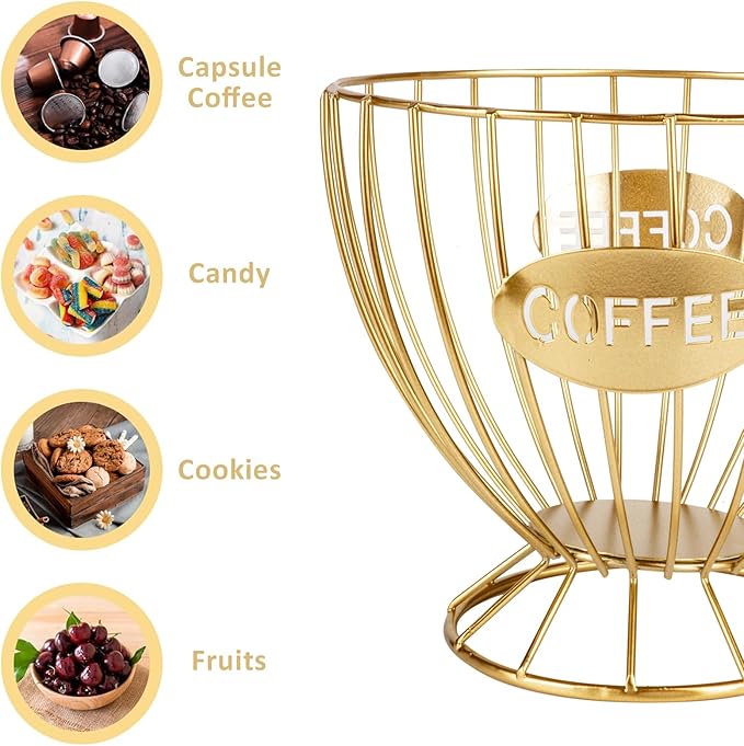 Stainless Steel Cup Coffee Basket pods holder Sturdy for Home or Office Kitchen Counter Organizer Espresso Capsule (Coffee Cup Shape GOLD)