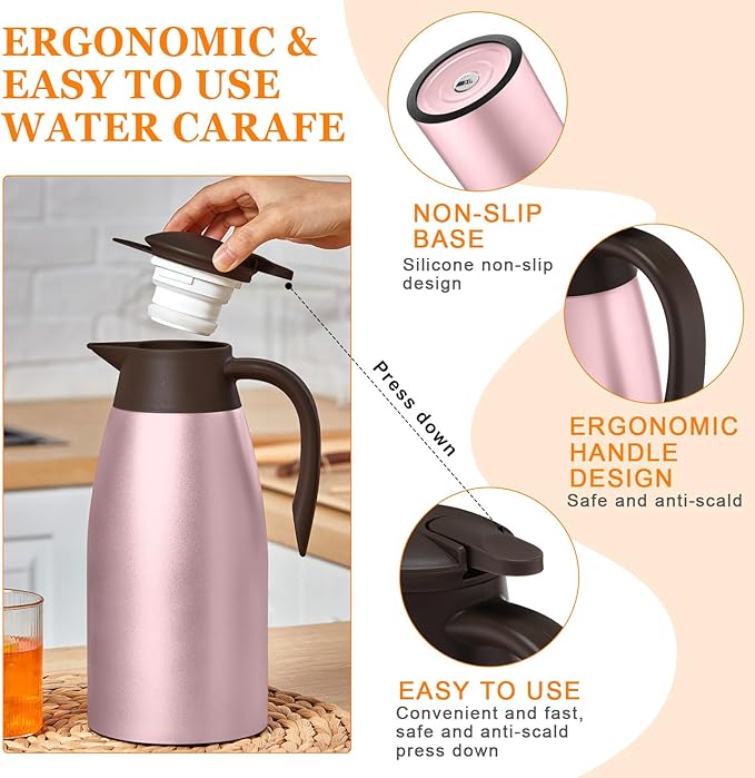 Norme 2 Pcs Thermal Coffee Carafe Insulated Stainless Steel Coffee Carafe for Hot Liquid Vacuum Thermal Pot Creamer Pitcher Dispenser with Brushes Keeping Hot Water Milk(Rose Red)