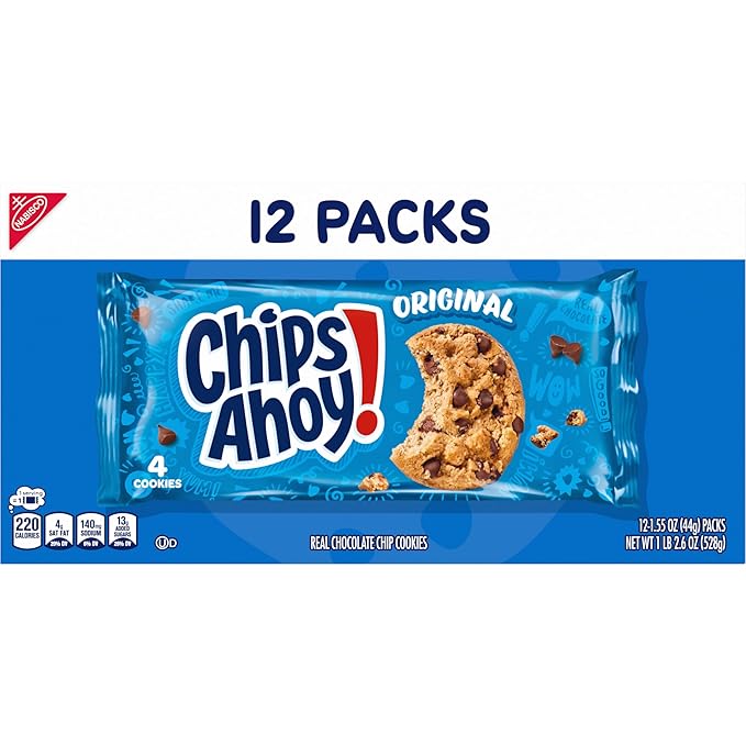 CHIPS AHOY! Original Chocolate Chip Cookies, 48 Snack Packs (4 Cookies Per Pack, 4 Boxes)