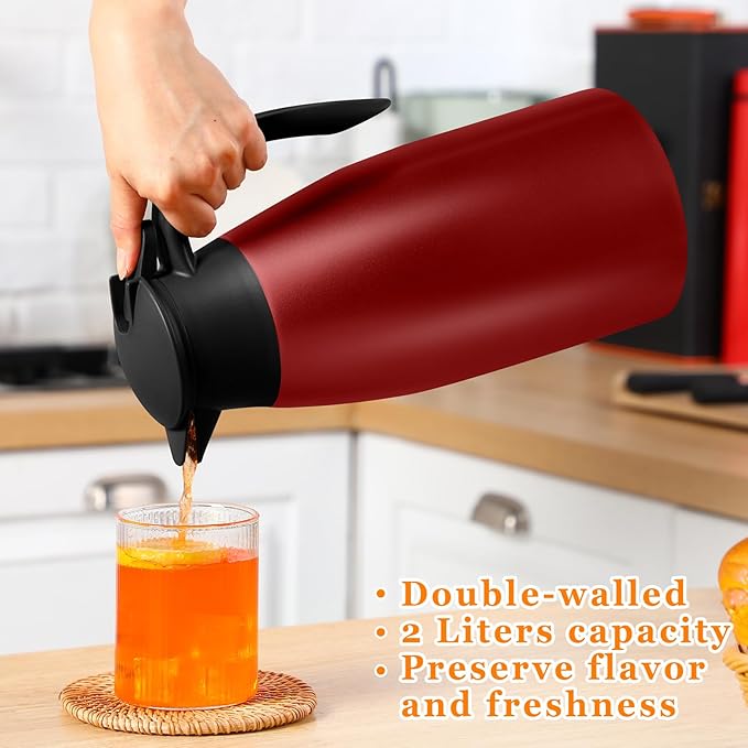 Norme 2 Pcs Thermal Coffee Carafe Insulated Stainless Steel Coffee Carafe for Hot Liquid Vacuum Thermal Pot Creamer Pitcher Dispenser with Brushes Keeping Hot Water Milk(Wine Red)