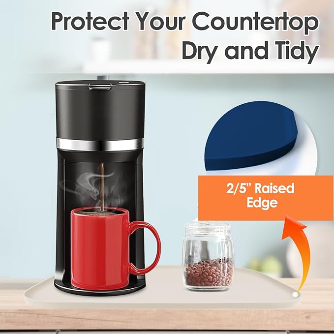 Silicone Coffee Maker Mat with Lip, 24'' x 16'' Heavy Duty Coffee Maker Mat for Countertops, Coffee Tray Fit Under Coffee Machine Appliance Automatic Machines Espresso Accessory, Navy Blue