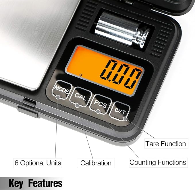 Fuzion Digital Pocket Scale 200g/0.01g, Scale Gram with LCD Display, Tare and PCS, Mini Digital Scale with 50g Calibration Weight for Jewelry, Coins, Powder, Herbs, Spices (Battery Included)