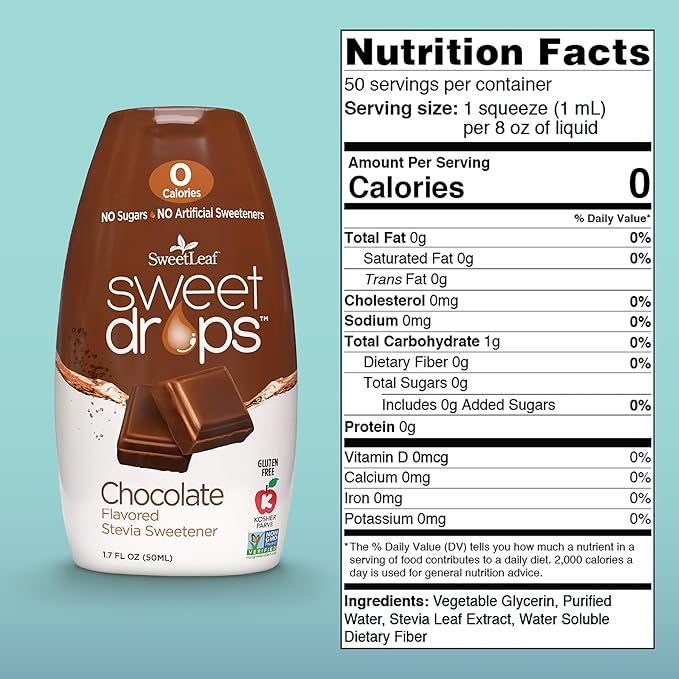 SweetLeaf Sweet Drops Chocolate Liquid Stevia Sweetener - Chocolate Stevia Drops, Zero Calories, Zero Sugar, Non-GMO, Gluten-Free, Keto Friendly, Chocolate Flavor Stevia - 1.7 Fl Oz, Pack of 2