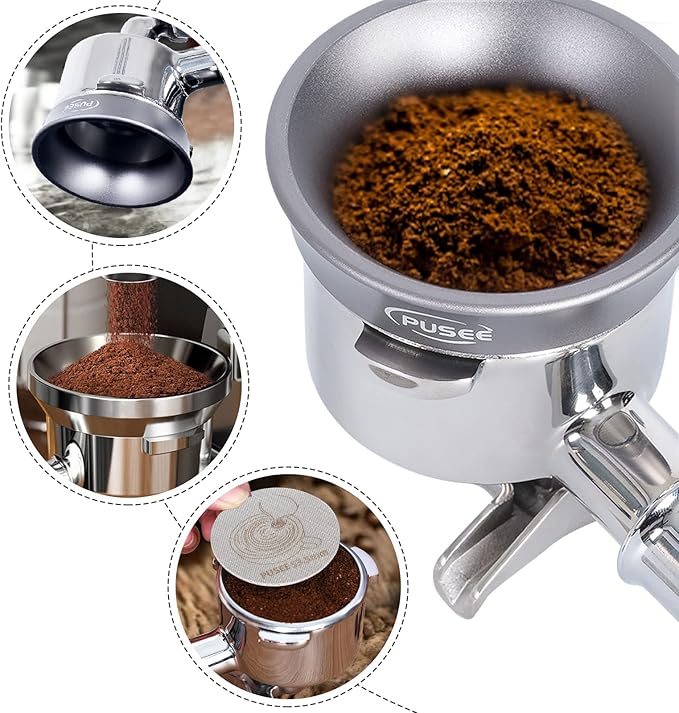 54mm Espresso Dosing Funnel & 53.5mm Puck Screen,PUSEE Coffee Dosing Ring Aluminum Metal,Reusable 1.7mm Thickness 150μm Espresso Puck Screen 316 Stainless Steel Fits 54mm Portafilter