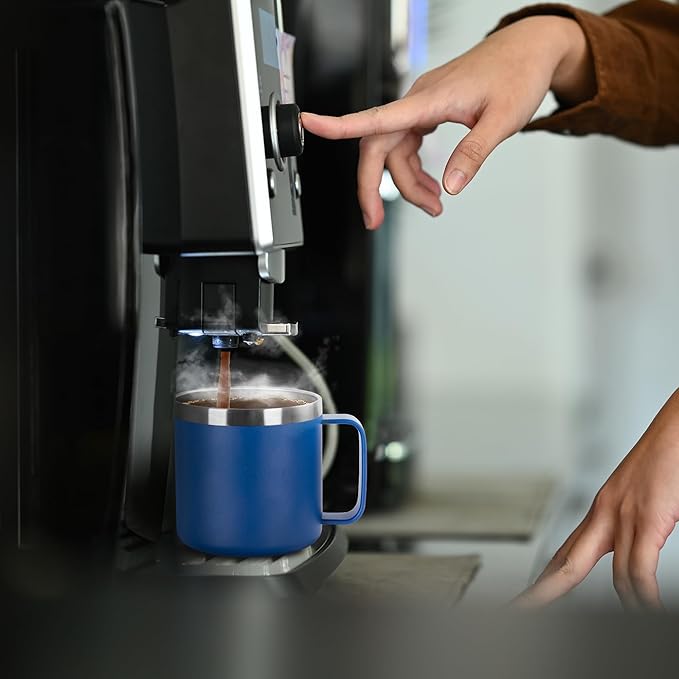 VEGOND 14 oz Insulated Coffee Mug Bulk with Handle, Stainless Steel Travel Coffee Mug with Lid, Double Wall Vacuum Metal Coffee Cup, Coffee Tumbler Powder Coated, Navy Blue 8 Pack