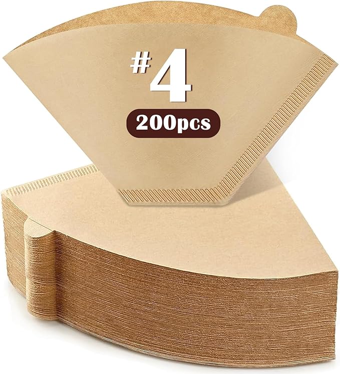 200 Count #4 Cone Coffee Filters 8-12 Cup, Natural Coffee Filters 4 Cone Paper fits for Pour Over and Drip Coffee Maker, Unbleached, Chlorine Free