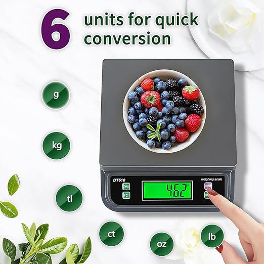 66LB 30kg Large Digital Kitchen Scale Food Scale for Baking Cooking Bread Meat Scales with Tare and Prep Counting LCD Display with Adapter, 6 Unit (Grey, 30kg)