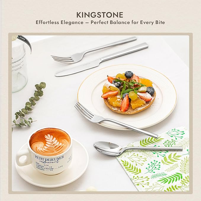 KINGSTONE Dinner Spoon Set, 16-Piece Tablespoons Silverware Spoons, Premium Food Grade Stainless Steel Spoons, Mirror Finish & Dishwasher Safe, Use for Kitchen, Home, Wedding, Party