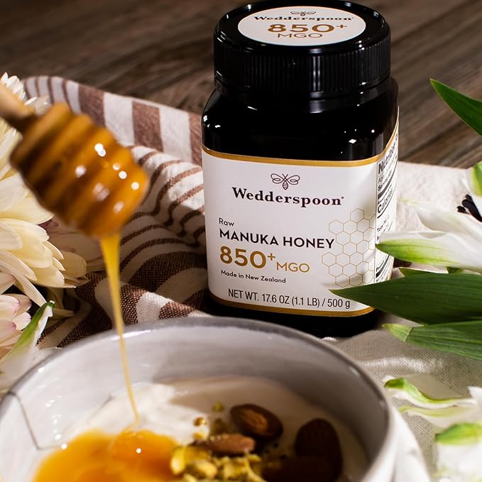 Wedderspoon Raw Premium Manuka Honey, 850+ MGO, 17.6 Oz, Unpasteurized New Zealand Honey, From Our Hives to Your Home