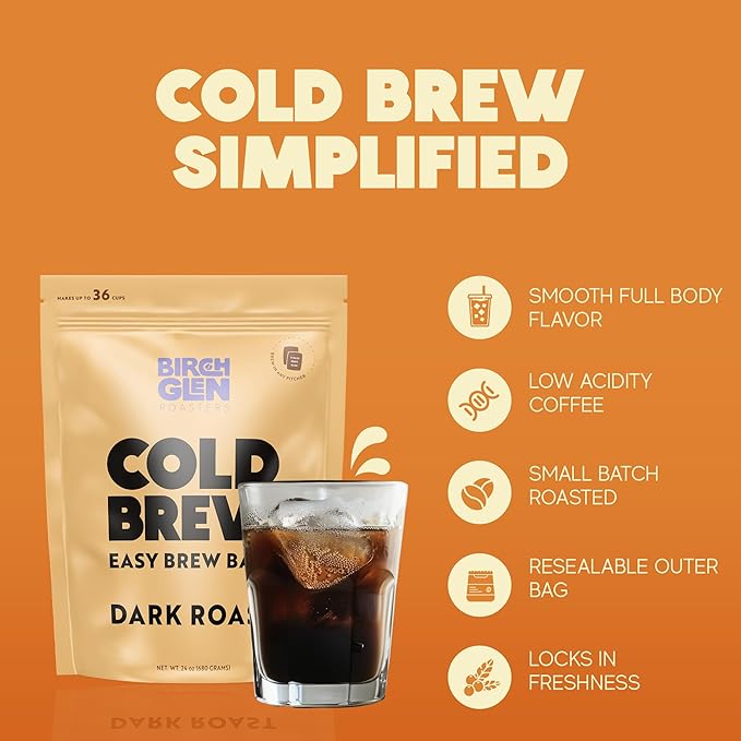 Birch Glen Roasters Cold Brew Coffee Bags - 12 Pack of Coarse Ground Coffee Filter Pitcher Packs for Easy Brewing - 100% Arabica - Yields 6 Pitchers - Dark Roast