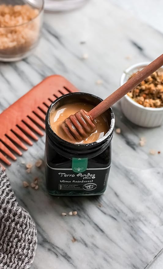 Ulmo Rainforest honey APF 200+ by Terra Andes Plus. Raw natural organic honey. Highest bioactive grade. Made in Chilean Patagonia. 100% pure. NON Gmo. Awarded worldwide. (8.8 oz)