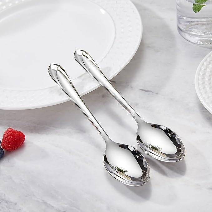 KEAWELL Premium Astra 4-Piece 7.4 inch Spoon Set – Mirror-Finished 18/10 Stainless Steel with Diamond-Faceted Handles Dishwasher Safe for Modern Dining (4, Dinner Spoons)