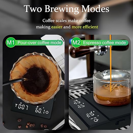 Espresso Scale with Timer/Tare, 2kg/0.1g Precision Portable Mini Coffee Scale with Auto Timing for Espresso and Pour Over Coffee, Rechargeable LED Display Digital Kitchen Scale with g/oz Unit