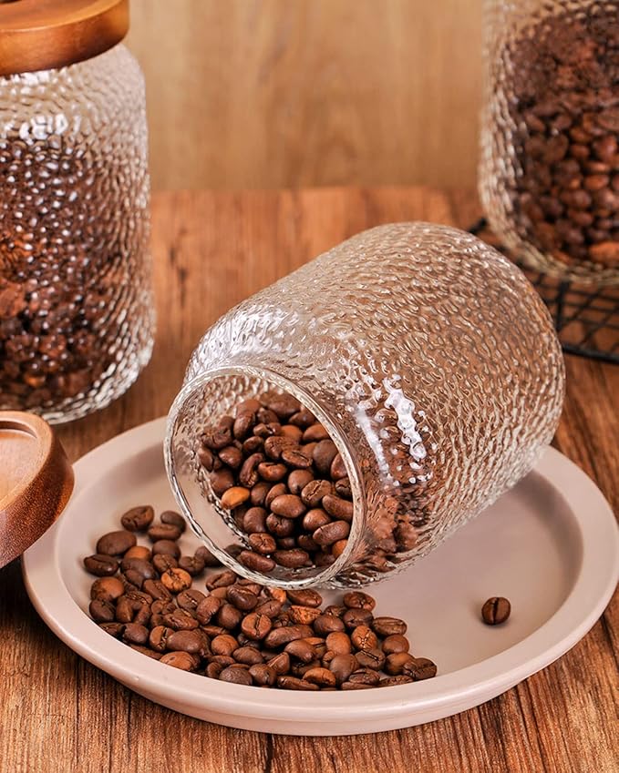 WHJY Glass Storage Container with Lid, Airtight Glass Jars, Farmhouse Tea Canister, Dog Treat Jar for Pet, Irregularity Texture Glass Candy Cookies Coffee Canister Jar Bath salt Container - 17oz