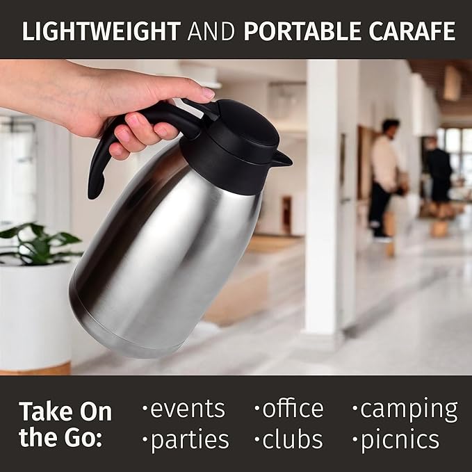 Cresimo Thermal Coffee Carafe 68oz / 2L - 12 Hours Hot Beverage Dispenser, Insulated Stainless Steel Carafe for Liquids, Coffee Carafes For Keeping Hot Water Dispenser for Parties - Large Tea Flask