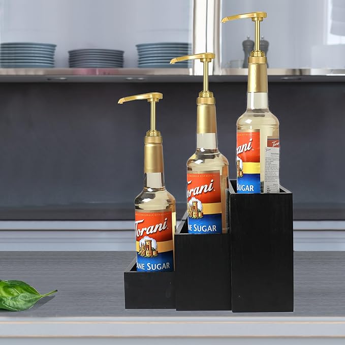 Black Wood Coffee Syrup Rack Organizer, 3-Tier Separated Bottle Holder for Coffee Bar, 12 Bottle(750ml) Storage Stand for Syrup, Wine, Dressing