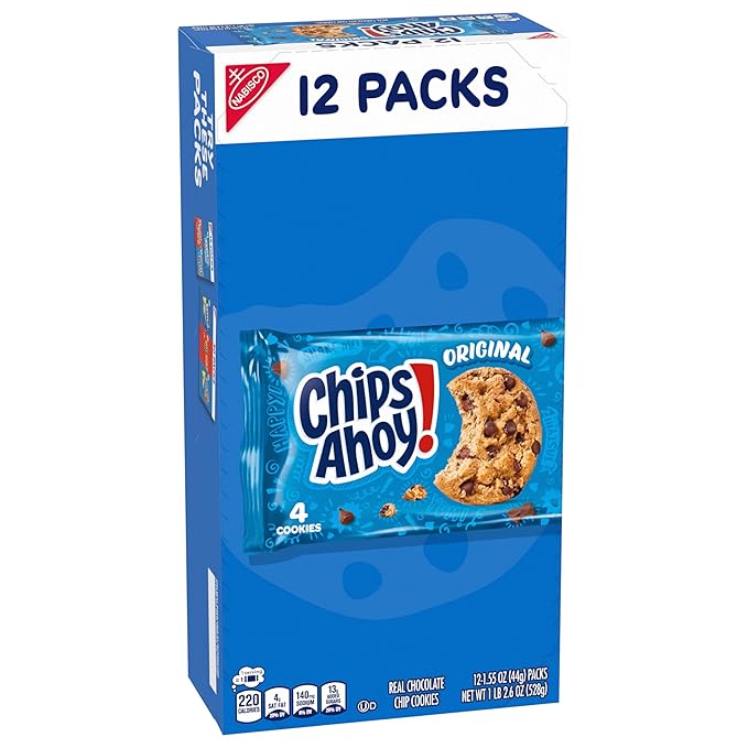 CHIPS AHOY! Original Chocolate Chip Cookies, 48 Snack Packs (4 Cookies Per Pack, 4 Boxes)