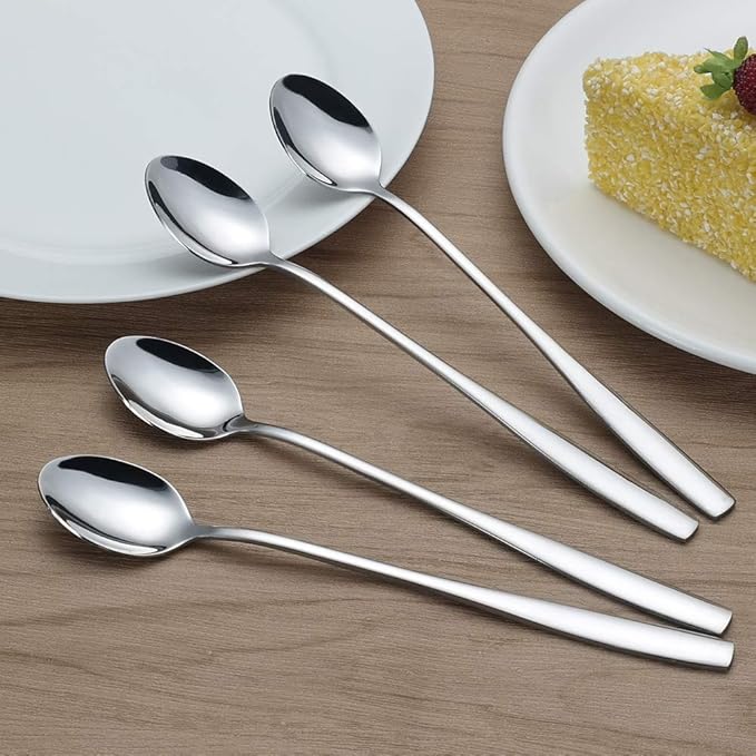Long Handle Iced Tea Spoon, Stainless Steel Ice Cream Spoon, Set of 16