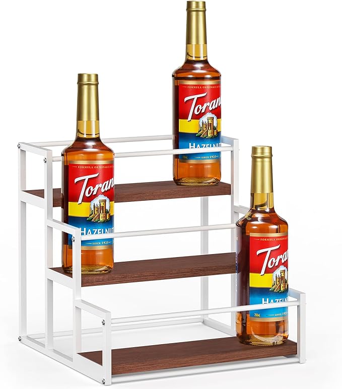 THYGIFTREE Coffee Syrup Rack Organizer 3-Tier 12 Syrup Bottles Holder Stand for Coffee Bar Station Storage Shelves for Syrup, Wine, Dressing for Kitchen, White