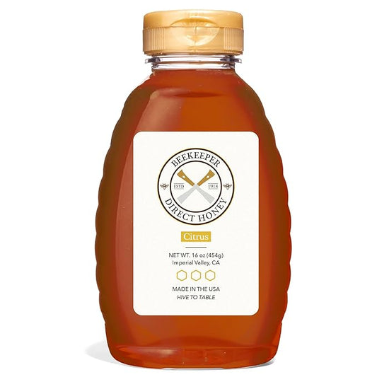 Beekeeper Direct Raw Unfiltered Honey - Real Raw Citrus Honey - All Natural Non-GMO Pure Gourmet Honey - Local California Orange, Grapefruit, and Lemon Honey (1lbs Squeeze Bottle)