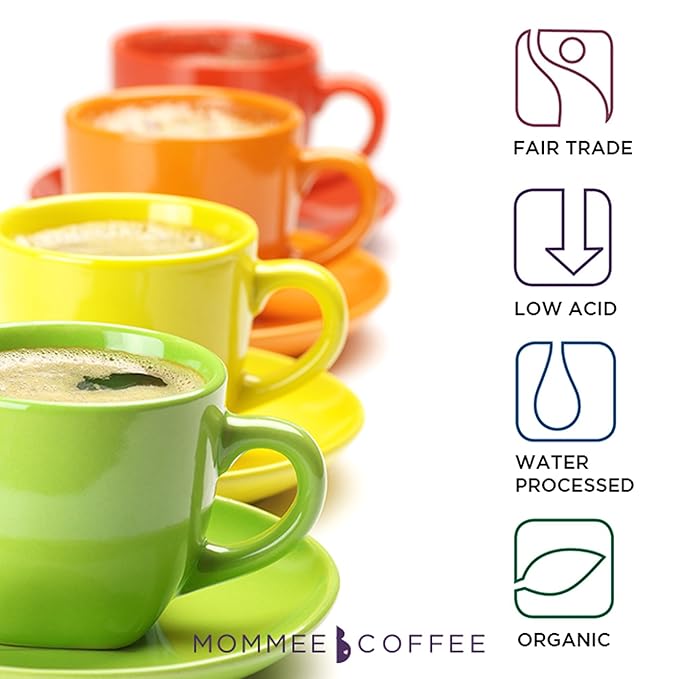 Mommee Coffee Quarter Caf Low Acid Whole Organic Coffee Beans - 100% Arabica Organic 1/4 Caff Coffee Beans with Smooth Caramel Flavor - Natural Process - Medium Roast - 11 oz