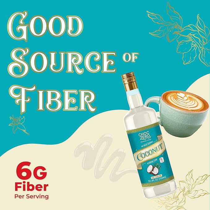 ChocZero Coconut Syrup – Sugar Free Flavoring Syrup for Coffee, Tea & Baking – Keto Friendly, Low Carb, No Sugar Alcohols, Vegan & Gluten Free – 25.4 Fluid Ounces