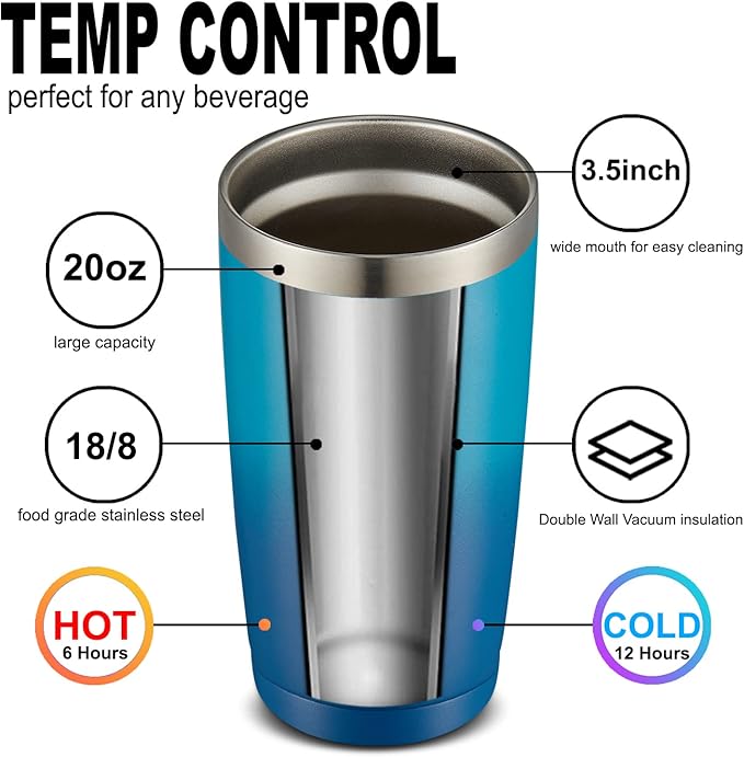 COMOOO 20oz Tumbler with Straw Stainless Steel Insulated Coffee Tumbler Cups Double Wall Vacuum Travel Coffee Mug with Splash Proof Sliding Lid for Hot Cold Drinks (Dark Night, 1 Pack)