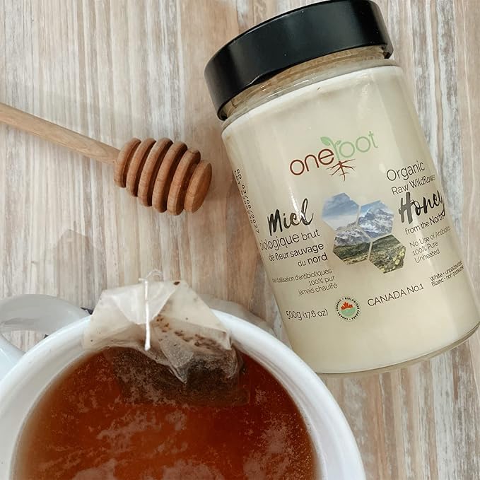 Oneroot 100% Organic Canadian Wildflower Honey - 17.6 Oz/1.1 Lbs, Unheated & Creamed - Nutrient-Rich, Natural Sweetener with Enzymes - Thick & Pure Raw Unfiltered Honey