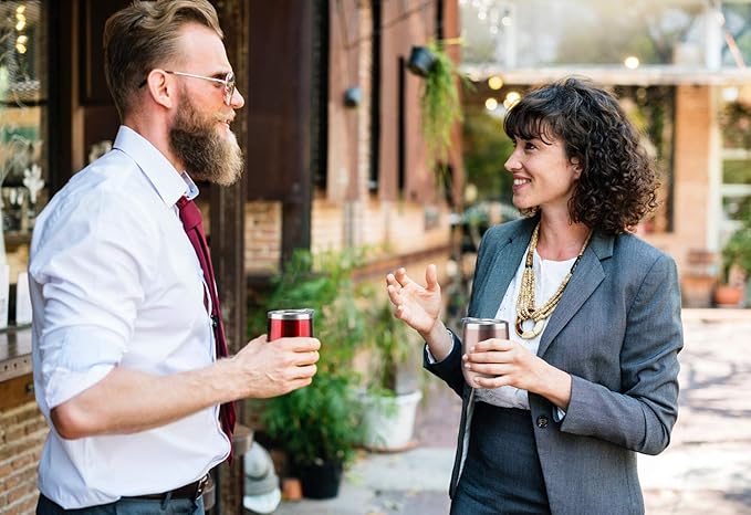 MEWAY 12oz/4 Pack Wine Tumbler Glasses with Lid - Stemless Double Wall Vacuum Stainless Steel Travel Tumbler - Keeping Cold & Hot for Wine,Coffee,Cocktails,Gifts (Rose gold,Set of 4)