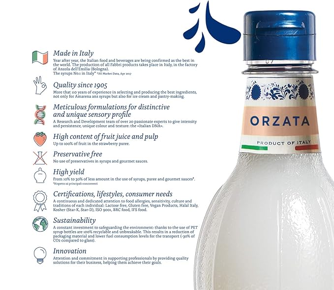 Fabbri Flavoring Syrup, Orgeat, Made in Italy, 33.8 Ounce (1 Liter)