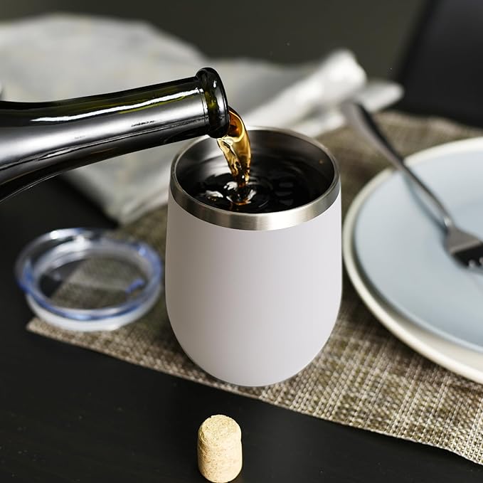 DOMICARE Stainless Steel Wine Tumbler Bulk with Lid, Personalized White Insulated Tumblers Set, 12oz Travel Coffee Cups Pack of 16