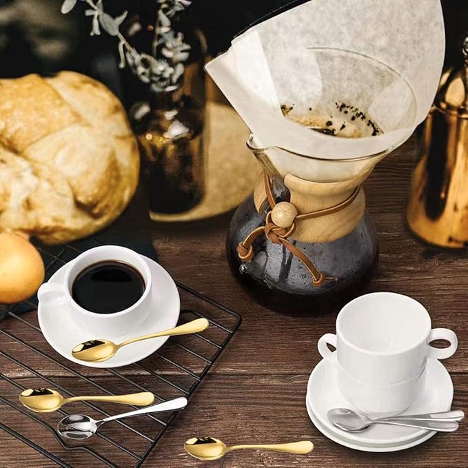 Wesdxc56 Demitasse Espresso Spoons, Mini Coffee Spoon, Stainless Steel Small Spoons for Dessert, Tea,Set of 6 (gold)