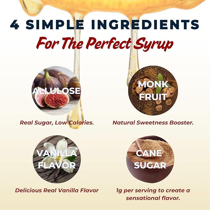 Dolcezza Vanilla Allulose Syrup, All Natural Low Sugar Sweetener for Coffee, Mixed Drinks and Baking. Keto Friendly, Monkfruit Blend, No Artificial Sweeteners, No Stevia Aftertaste. – 12 oz (12 fl oz, Vanilla)