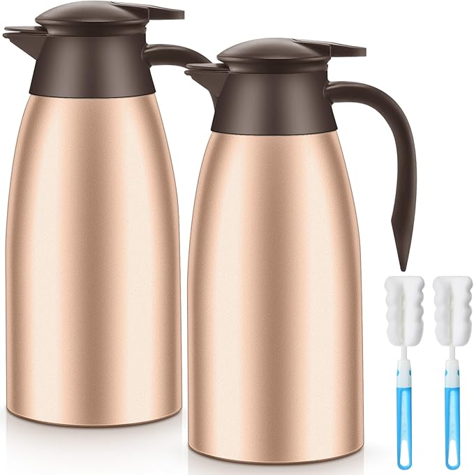 Norme 2 Pcs Thermal Coffee Carafe Insulated Stainless Steel Coffee Carafe for Hot Liquid Vacuum Thermal Pot Creamer Pitcher Dispenser with Brushes Keeping Hot Water Milk(Rose Gold)