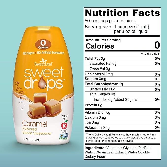 SweetLeaf Sweet Drops Caramel Liquid Stevia Sweetener - Stevia Drops Caramel, Zero Calories, Zero Sugar, Non-GMO, Gluten-Free, Keto Friendly, Caramel Stevia Drops - 1.7 Fl Oz, Pack of 6